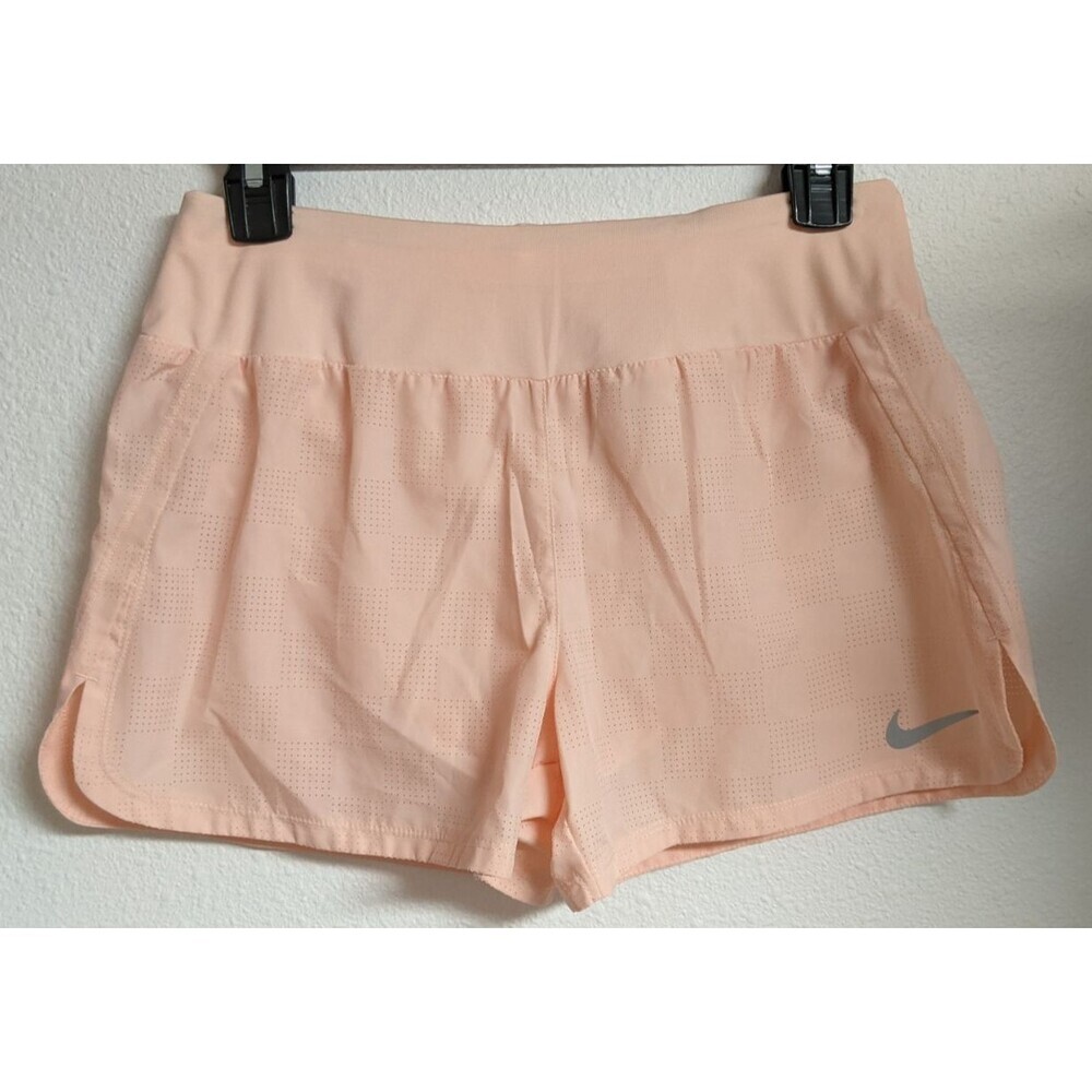 Women's NIKE Dri-Fit Elastic Waist Peach Perforated Lined 3" Running Shorts S